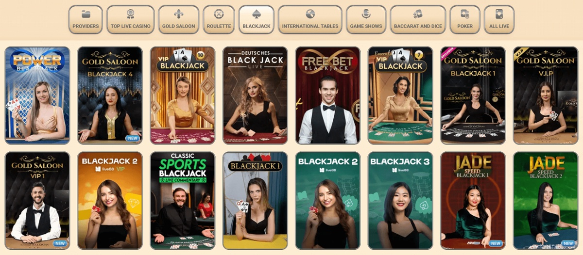 Blackjack games available at Vegasino Casino.